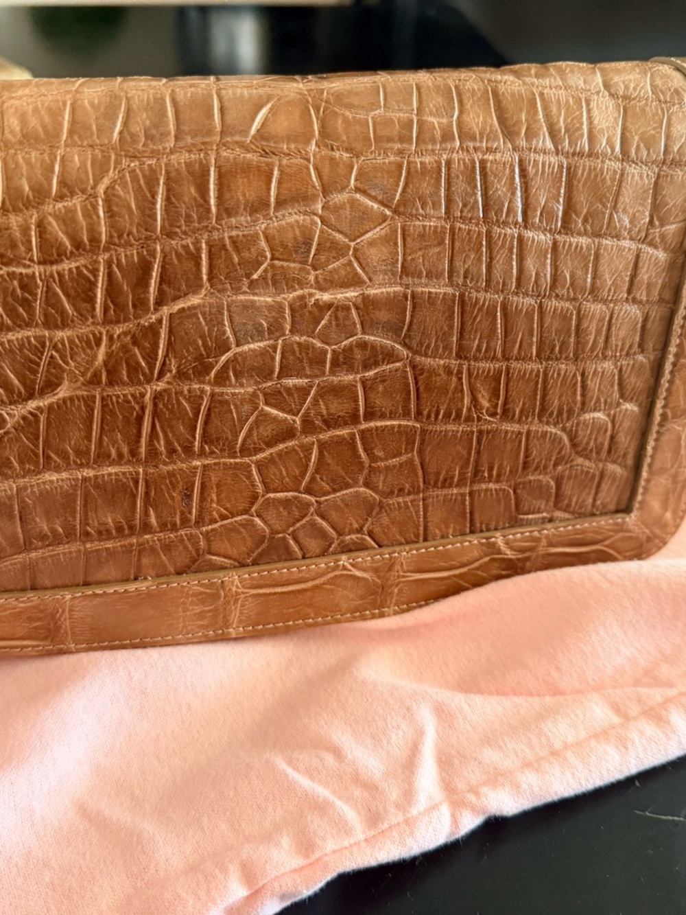 Croc-Embossed Crossbody Bag in Tan Brown